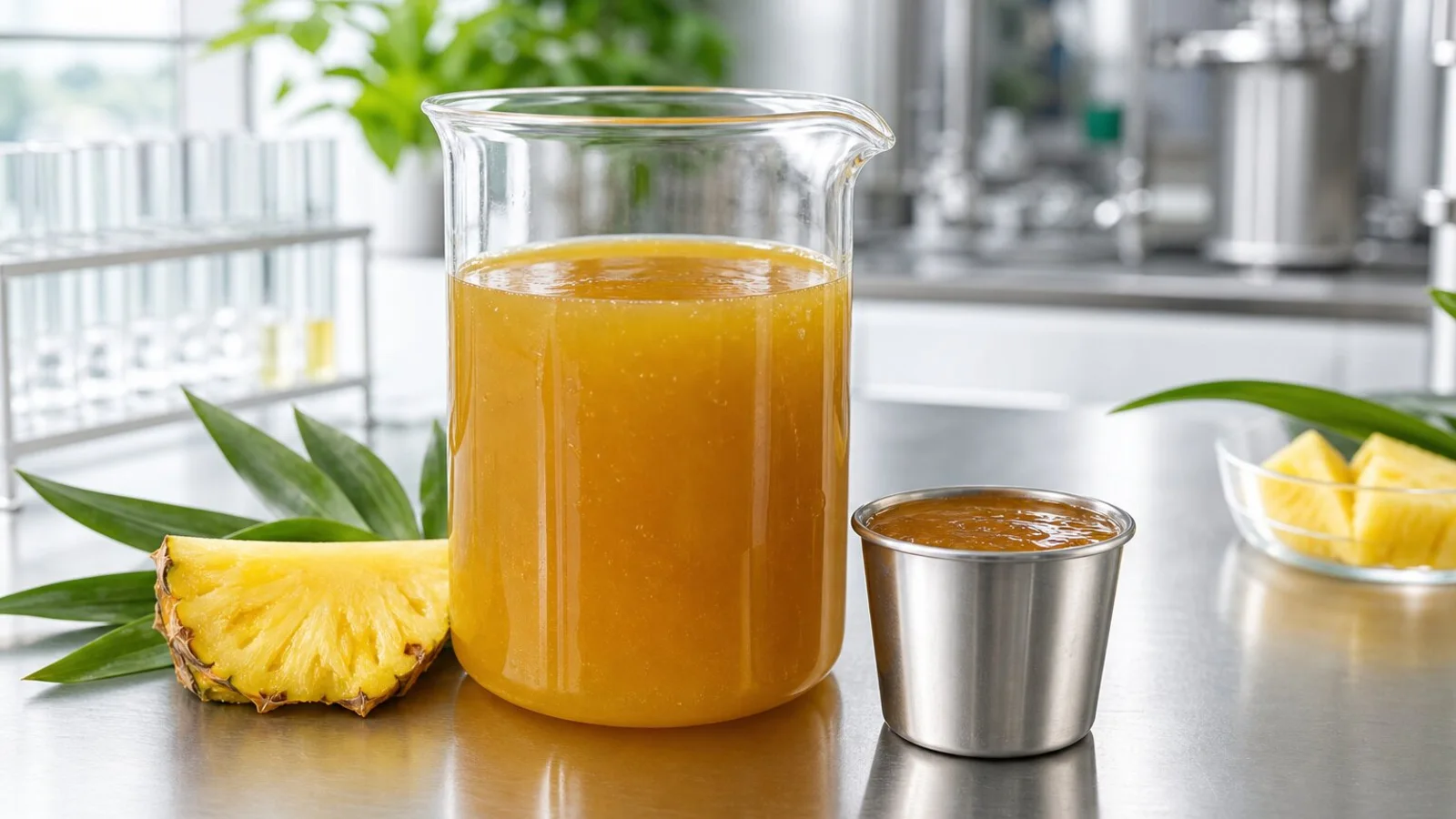 Pineapple concentrate dalam gelas sebagai ilustrasi bahan buah pekat